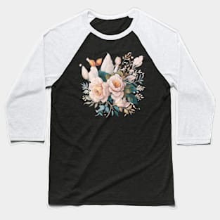 Watercolor Bouquet of Flowers in Vintage Style Baseball T-Shirt